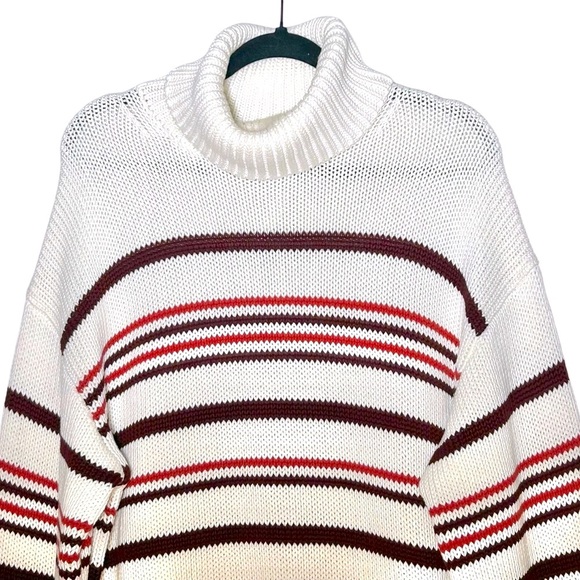 NWT Madewell Ribbed Chunky Turtleneck Sweater in Cabernet Stripe, Sizes S & XL - Picture 8 of 14